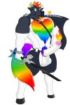  anthro balls chaps clothing dave_(character) equid equine erection fire genitals hair hi_res horn magic male mammal melee_weapon multicolored_hair muscular muscular_anthro muscular_male notkastar penis rainbow signature solo standing sword unicorn weapon 