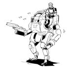  1boy bt-7274 chibi clenched_hand greyscale gun helmet holding holding_gun holding_weapon jack_cooper mecha monochrome on_mecha one-eyed science_fiction shadow sitting sketch stack_(sack_b7) titanfall_(series) titanfall_2 weapon white_background 