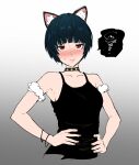  1girl animal_ears armpits bare_shoulders black_hair blush breasts cat_ears collar hands_on_hips highres looking_at_viewer persona persona_5 red_eyes short_hair solo sweatdrop takemi_tae tank_top val_(escc4347) 