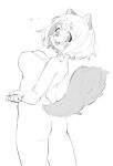 2020 5_fingers anthro bangs big_eyes blush bouncing_breasts breasts butt curvy_figure exposed_breasts featureless_breasts felid feline female fingers fluffy fluffy_tail hair inner_ear_fluff kemonoda_isuki looking_at_viewer looking_back mammal medium_breasts nude short_hair sketch solo surprise thick_thighs tuft turning 
