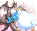  &lt;3 2021 anthro areola balls belly big_balls big_belly big_breasts big_penis blonde_hair blue_body bodily_fluids breasts cum cum_inflation dragon duo ejaculation female fish genital_fluids genitals grey_body hair huge_balls huge_breasts huge_penis hyper hyper_balls hyper_belly hyper_breasts hyper_genitalia hyper_penis inflation leonkatlovre male male/female marine nipples penetration penis pillow shark size_difference wings 