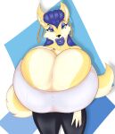  &lt;3 absurd_res angrypotato96 animal_humanoid anthro beauty_mark big_breasts blue_hair blue_makeup breasts canid canid_humanoid canine canine_humanoid cleavage cleavage_overflow clothed clothing colored_nails curvaceous curvy_figure ear_piercing ear_ring fennec fox fox_humanoid fur hair heart_pattern hi_res hoop_earrings huge_breasts humanoid jasmine_(oc) lips mammal mammal_humanoid nails piercing shirt simple_background smile smiling_at_viewer t-shirt thick_lips tight_clothing topwear voluptuous yellow_body yellow_fur 