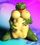  amphibian anthro beatrice_(loneclaw) belly big_belly big_breasts breasts daz3d daz_3d daz_studio digestion duo female female/female frog hands_on_belly hyper hyper_belly kneeling loneclaw oral_vore same_size_vore sitting smile unwilling_vore vore weight_gain 