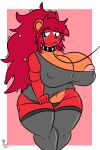  absurd_res anthro big_breasts black_clothing black_panties black_underwear blush breasts clothing collar embarrassed female flaky_(htf) hair happy_tree_friends hi_res kingretrokirby leash legwear mammal nipple_slip nipples panties pink_nipples porcupine red_hair rodent solo thigh_highs underwear wide_hips 