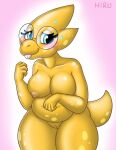  alphys anthro blue_eyes blush bodily_fluids breasts buckteeth chubby_female eyewear female glasses hi_res hirurux invalid_tag lizard looking_at_viewer nipples non-mammal_breasts reptile scalie slightly_chubby solo sweat sweatdrop teeth undertale video_games yellow_body yellow_nipples 