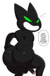  2021 4_fingers absurd_res anthro backsack balls big_butt black_balls black_body black_eyes black_fur black_penis butt cartoon_network dialogue domestic_cat english_text felid feline felis fingers fur genitals glans green_sclera grin hand_on_butt hi_res huge_butt humanoid_genitalia humanoid_penis jerseydevil looking_at_viewer looking_back looking_down male mammal mao_mao:_heroes_of_pure_heart motion_lines nude penis pink_glans presenting presenting_hindquarters sharp_teeth sheriff_mao_mao_mao simple_background smile solo speech_bubble talking_to_viewer teasing teeth text whiskers white_background 