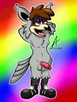  ahegao anthro avian beak bird clothing digital_media_(artwork) erection feathers footwear footwear_only genitals gordy_owl hair hi_res humanoid_genitalia imnot3ponfat looking_pleasured male mostly_nude open_mouth owl penis rainbow shoes shoes_only tagme 