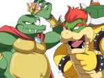  2boys blue_eyes bowser bracelet crown donkey_kong_(series) earrings highres horns jewelry king_k._rool mario_(series) multiple_boys new_super_mario_bros._u_deluxe open_mouth red_hair smile spiked_bracelet spikes super_crown super_smash_bros. teeth tina_fate 