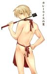  apron blonde_hair fatal_fury hot_boys_(switch) lowres male_focus naked_apron one_eye_closed red_eyes rock_howard simple_background solo spatula translation_request white_background 