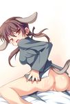  animal_ears anus ass bottomless brown_hair censored gertrud_barkhorn looking_back pussy safi solo spanked strike_witches tail twintails world_witches_series yellow_eyes 