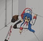  ahoge blood blue_hair empty_eyes izumi_konata knife long_hair lucky_star mole mole_under_eye ryouou_school_uniform sakifox school_uniform serafuku solo stabbed violence 