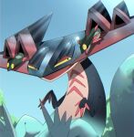  alu_drp claws commentary_request day dragapult dreepy gen_8_pokemon highres no_humans open_mouth outdoors pokemon pokemon_(creature) shiny sideways_glance sky tongue 