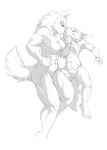  2021 4_toes 5_fingers anthro breasts canid canine canis clothed clothing digital_media_(artwork) duo featureless_breasts featureless_crotch feet female fingers foxmode hi_res male mammal monochrome muscular muscular_female thick_thighs toes wolf 