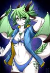  anthro clothing dragon female green_eyes green_hair hair hi_res horn moonfluffmf scales smile solo swimwear vilosa white_body wings 