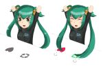  1girl :d =3 \o/ ^_^ absurdres arms_up bell black_jacket chibi closed_eyes cui_yifei eyebrows_visible_through_hair green_eyes green_hair hair_bell hair_ornament highres jacket light_blush long_hair long_sleeves muvluv muvluv_alternative muvluv_total_eclipse nanabankarasu open_mouth outstretched_arms retweet_(meme) short_twintails sketch smile twintails upper_body white_background |d 