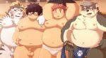  2021 anthro asian_clothing balls belly canid canine canis clothing domestic_dog dosanco15 east_asian_clothing erection felid fundoshi furufumi_(tas) genitals group hi_res hug human humanoid_genitalia humanoid_hands humanoid_penis japanese_clothing kemono licho_(tas) male male/male mammal moobs moritaka nipples overweight overweight_male pantherine penis ryouta_yakushimaru scar tiger tokyo_afterschool_summoners underwear undressing video_games 