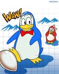  avian bird blue_body blush bow_tie egg english_text female hi_res ice male mammal one_eye_closed penguin penguin_land red_body ribbons text theeyzmaster white_body wink winter 