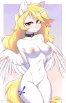  2021 absurd_res anthro areola blush breasts collar cutie_mark digital_media_(artwork) equid equine fan_character female fensu-san hasbro hi_res horn looking_at_viewer mammal my_little_pony navel nipples solo star_nai text url winged_unicorn wings 