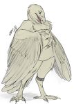  ankle_cuffs anthro avian beak bird bird_feet claws corvid corvus_(genus) feathered_wings feathers female green_eyes hi_res leucistic lizet nude open_mouth oscine overweight overweight_anthro overweight_female passerine raven shackles solo tongue white_body white_feathers wings 