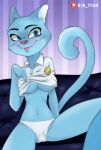  2019 anthro blep blue_body blue_fur breasts camel_toe cartoon_network clothed clothing clothing_lift domestic_cat felid feline felis female flashing fur hi_res mammal nicole_watterson panties portrait rin_tyan shirt shirt_lift sitting smile solo the_amazing_world_of_gumball three-quarter_portrait tongue tongue_out topwear under_boob underwear white_clothing white_panties white_shirt white_topwear 