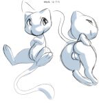  2016 butt female genitals legendary_pok&eacute;mon looking_back mew monochrome nintendo nude pok&eacute;mon pok&eacute;mon_(species) pussy simple_background smile solo video_games white_background xylas 