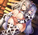  animal_ears areola bottomless breast_grab breasts censored futanari horns maze_(gochama_ze_gohan) no_bra pantsu sex shirt_lift soul_worker thighhighs thong 