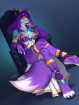  2021 4_toes 5_fingers anthro ariannafray_pr blue_eyes breasts canid canine clothed clothing digital_media_(artwork) eyebrows eyelashes feet female fingers fox fur hair hi_res looking_at_viewer mammal purple_body purple_fur purple_hair toes 