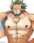  abs anthro arsalan felid green_hair hair hi_res lion lupus5903 male mammal mane mature_male muscular muscular_anthro muscular_male nipples pantherine pecs shirtless solo tokyo_afterschool_summoners towel video_games 