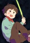  1boy be_(ronironibebe) black_eyes black_hair blue_jacket blush energy_sword holding holding_toy jacket kevin_stoley lightsaber short_hair smile solo south_park star_wars sword toy weapon 