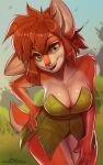  2021 5_fingers activision anthro breasts brown_hair cervid day detailed_background digital_media_(artwork) elora eyebrows eyelashes faun_(spyro) female fingers furlana hair hi_res looking_at_viewer mammal outside sky smile solo spyro_reignited_trilogy spyro_the_dragon video_games 