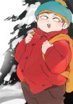  1boy backpack bag be_(ronironibebe) beanie brown_hair eric_cartman fat hat jacket obese red_jacket short_hair smile solo south_park 