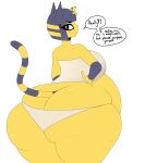  2021 absurd_res animal_crossing ankha_(animal_crossing) anthro bandage bangs belly big_belly big_breasts big_butt blue_eyes blue_hair blunt_bangs blush breasts butt clothed clothing curvy_figure dialogue digital_media_(artwork) domestic_cat egyptian english_text eyelashes felid feline felis female frown hair hi_res huge_butt huge_hips huge_thighs looking_at_viewer looking_back mammal nintendo no_pupils noseless nyanilla obese obese_anthro obese_female overweight overweight_anthro overweight_female rear_view side_belly simple_background solo speech_bubble standing talking_to_viewer text thick_thighs uraeus video_games voluptuous white_background wide_hips 