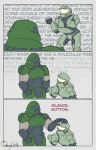 armor big_dom_small_sub bulge comic dialogue doom_(series) doom_guy duo halo_(series) hi_res human human_only id_software mammal master_chief microsoft moblie not_furry size_difference video_games xbox_game_studios 