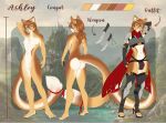 2020 aimi anthro armor ashley_(shadowolfox) brown_body brown_fur brown_hair bulge butt cape clothing cougar countershading dagger felid feline fur hair long_hair looking_at_viewer male mammal melee_weapon midriff model_sheet multicolored_body multicolored_fur navel nude ponytail solo tan_body tan_fur unconvincing_armor underwear weapon white_body white_countershading white_fur 