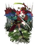 1girl bamboo bamboo_forest benienma_(fate) fate/grand_order fate_(series) feather_trim forest hat highres katana kurokw nature red_eyes red_hair sword twitter_username weapon 