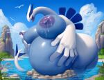  anthro areola belly big_belly big_breasts big_butt bodily_fluids breast_milking breasts butt english_text eyelashes female huge_breasts huge_butt hyper hyper_belly lactating legendary_pok&eacute;mon looking_at_viewer lugia milk nature nature_background nintendo nipples nude open_mouth open_smile overweight overweight_anthro overweight_female pok&eacute;mon pok&eacute;mon_(species) pregnant smile solo taranima text tongue tongue_out video_games water 