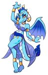  anthro belly_dancer blue_body bracelet breasts clothed clothing dragon female friendship_is_magic hasbro hi_res jamoart jewelry looking_at_viewer my_little_pony one_eye_closed princess_ember_(mlp) scalie seductive simple_background solo western_dragon white_background wings wink yellow_eyes 