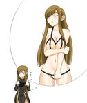  areola_slip areolae bikini breast_hold breasts brown_hair closed_eyes covering covering_crotch crotchless_swimsuit dual_persona hair_over_one_eye imagining large_breasts long_hair micro_bikini multiple_girls shunzou swimsuit tales_of_(series) tales_of_the_abyss tear_grants thinking 