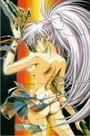  ass bandages legend_of_lemnear lemnear long_hair nude polearm solo torn_clothes urushihara_satoshi weapon 