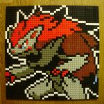  black_background blue_eyes claws closed_mouth commentary_request gen_5_pokemon highres lego lego_(medium) no_humans photo_(medium) pixel_art pokemon pokemon_(creature) simple_background smile solo unconventional_media you_rei_(blowback) zoroark 