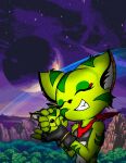  anthro breasts carol_tea clothed clothing eyes_closed felid feline felis female fingerless_gloves freedom_planet freedom_planet_2 fur gloves green_body green_fur handwear hi_res mammal midriff scarf ses_loera_lopez solo video_games wildcat 