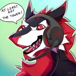  2021 black_body black_fur digital_media_(artwork) fur headshot_portrait lycangel open_mouth portrait red_eyes refd_fur sergal teeth tongue 