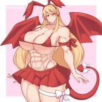  1:1 2021 abs absurd_res biceps big_breasts big_muscles bikini bikini_top blonde_hair bottomwear breasts clothing colored_nails demon disgaea ear_piercing female flonne hair hi_res huge_breasts humanoid humanoid_pointy_ears muscular muscular_female muscular_humanoid nails not_furry piercing pinkdiablo quads red_eyes ribbons skirt solo swimwear tail_bow tail_ribbon video_games wings 