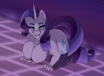  all_fours anthro anthrofied big_breasts blue_bender bodily_fluids breasts cum cum_on_tongue equid equine female friendship_is_magic genital_fluids hasbro hi_res horn mammal my_little_pony rarity_(mlp) solo tongue unicorn 