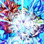 2boys biceps blue_eyes blue_hair dragon_ball dragon_ball_gt dragon_ball_super dragon_ball_super_broly energy_beam fusion gogeta highres incoming_attack kamehameha looking_at_viewer metamoran_vest mocky_art monkey_boy multiple_boys muscular muscular_male open_mouth red_fur red_hair saiyan screaming super_saiyan super_saiyan_4 super_saiyan_blue teeth tongue 