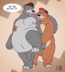  2021 anal anal_penetration anthro balls baloo brown_body brown_fur clothing disney ducktales ducktales_(2017) duo english_text fur genitals grey_body grey_fur hat headgear headwear hi_res humanoid_hands kit_cloudkicker male male/male male_penetrated male_penetrating male_penetrating_male mammal moobs nipples overweight overweight_male penetration penis ragnadope sex standing standing_sex talespin text tongue tongue_out ursid 
