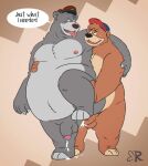  2021 after_sex anal anal_penetration anthro balls baloo bodily_fluids brown_body brown_fur clothing cum disney ducktales ducktales_(2017) duo english_text fur genital_fluids genitals grey_body grey_fur hat headgear headwear hi_res humanoid_hands kit_cloudkicker male male/male mammal moobs nipples overweight overweight_male penetration penis ragnadope sex talespin text tongue tongue_out ursid 