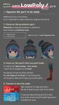  1girl 3d black_headwear blue_hair boots brown_footwear english_commentary english_text grey_background hair_behind_ear highres how_to leedoppo low_poly multiple_views purple_eyes shima_rin text_focus twitter_username yurucamp 