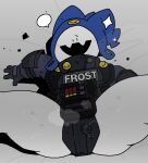  anthro armor atlus boatboots bodily_fluids butt clothing demon hat headgear headwear imp jack_frost_(megami_tensei) male megami_tensei musk slightly_chubby snowman solo spread_legs spreading sweat thick_thighs unconvincing_armor video_games 