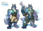  anthro biceps blue_body blue_fur canid canine canis clothing digital_media_(artwork) fur male mammal muscular muscular_anthro muscular_male pecs simple_background sleeveless_hoodie tindalos_(tas) tokyo_afterschool_summoners video_games wolf wolfmalro 